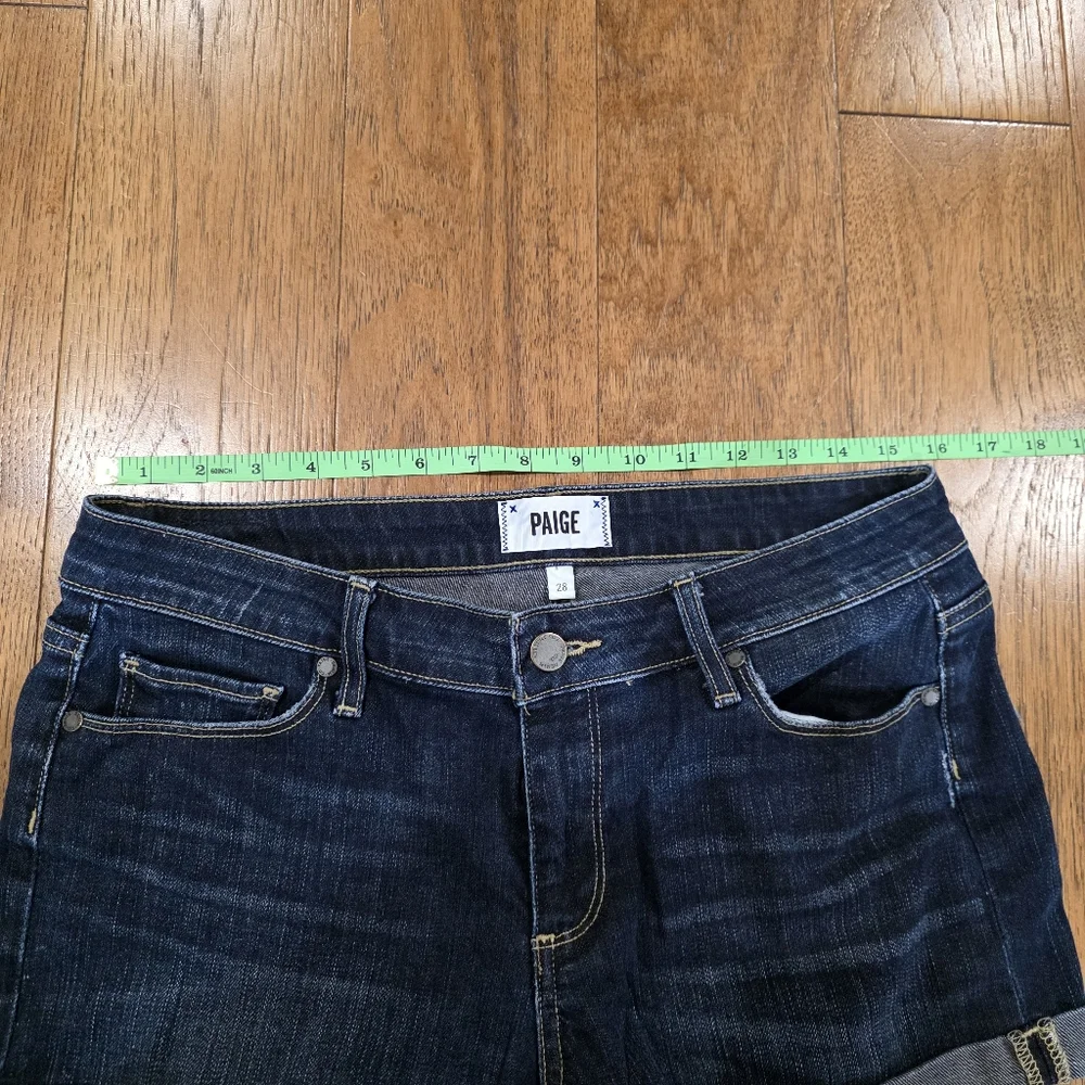 Paige Jimmy Jimmy Dark Blue 5 Pocket Denim Stretch Shorts w/Whiskering. 28.